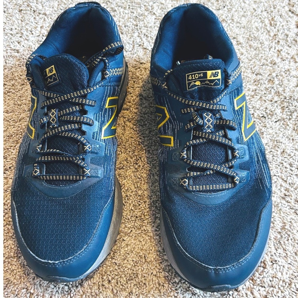 New Balance 410v6 Mens Trail Running Shoes Navy Blue Yellow Gorpcore 11.5 4E